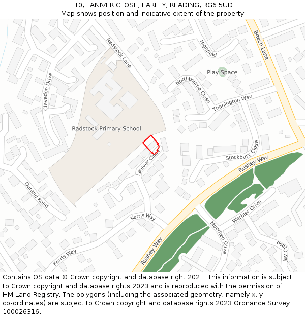 10, LANIVER CLOSE, EARLEY, READING, RG6 5UD: Location map and indicative extent of plot