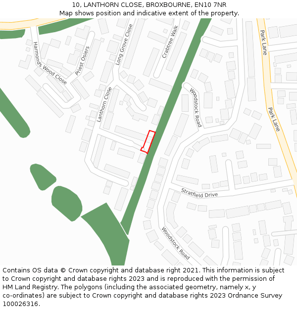 10, LANTHORN CLOSE, BROXBOURNE, EN10 7NR: Location map and indicative extent of plot