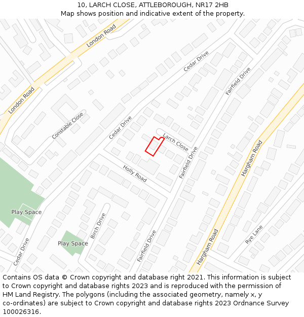 10, LARCH CLOSE, ATTLEBOROUGH, NR17 2HB: Location map and indicative extent of plot