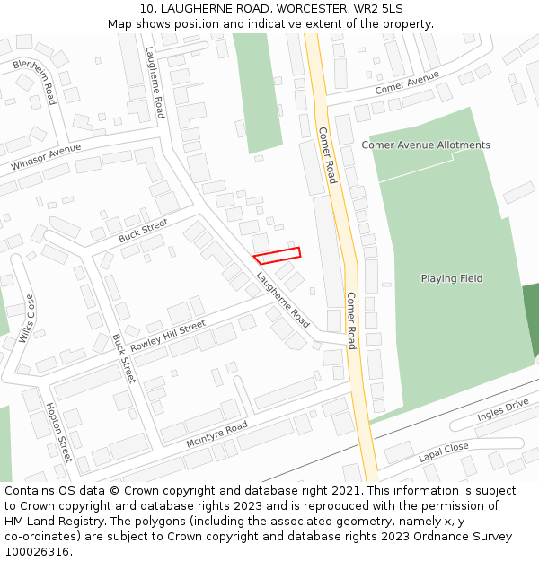 10, LAUGHERNE ROAD, WORCESTER, WR2 5LS: Location map and indicative extent of plot