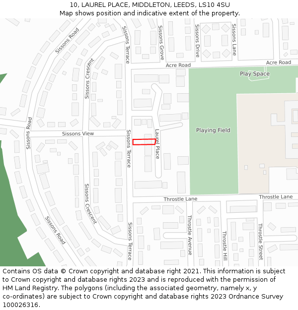 10, LAUREL PLACE, MIDDLETON, LEEDS, LS10 4SU: Location map and indicative extent of plot