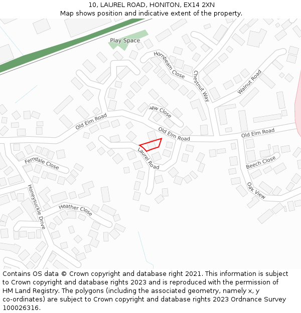 10, LAUREL ROAD, HONITON, EX14 2XN: Location map and indicative extent of plot