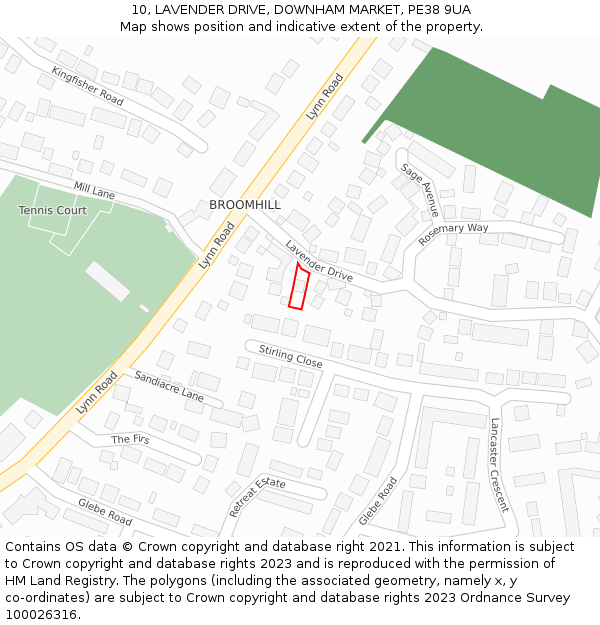 10, LAVENDER DRIVE, DOWNHAM MARKET, PE38 9UA: Location map and indicative extent of plot