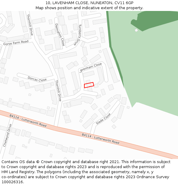 10, LAVENHAM CLOSE, NUNEATON, CV11 6GP: Location map and indicative extent of plot