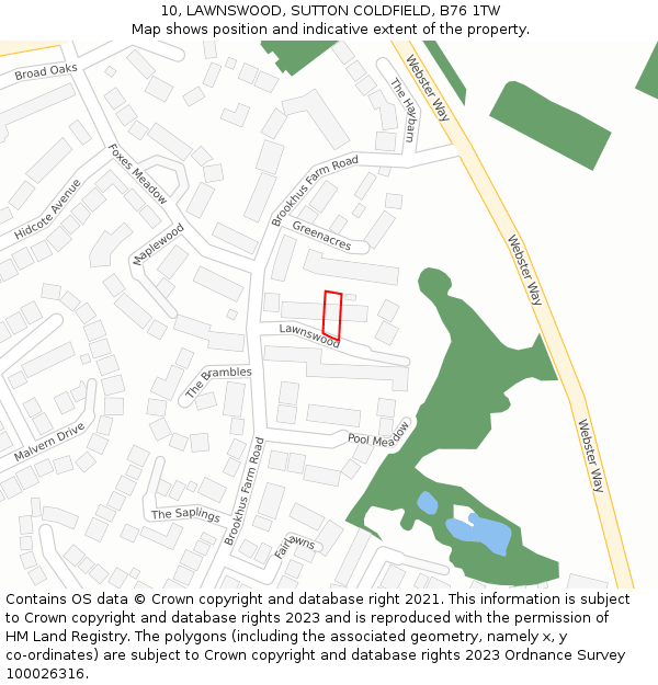 10, LAWNSWOOD, SUTTON COLDFIELD, B76 1TW: Location map and indicative extent of plot