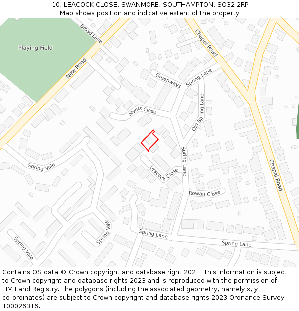 10, LEACOCK CLOSE, SWANMORE, SOUTHAMPTON, SO32 2RP: Location map and indicative extent of plot