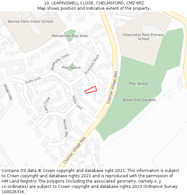 10, LEAPINGWELL CLOSE, CHELMSFORD, CM2 6RZ: Location map and indicative extent of plot
