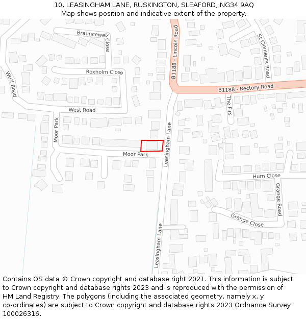 10, LEASINGHAM LANE, RUSKINGTON, SLEAFORD, NG34 9AQ: Location map and indicative extent of plot