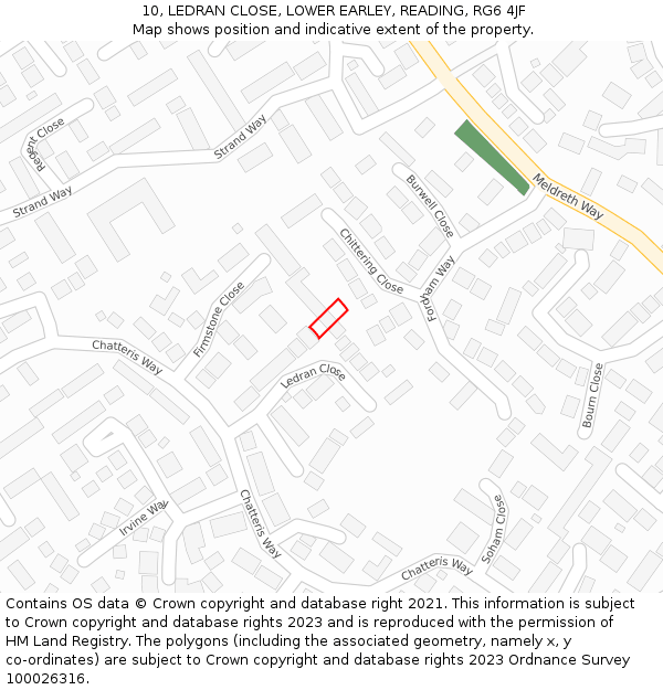10, LEDRAN CLOSE, LOWER EARLEY, READING, RG6 4JF: Location map and indicative extent of plot