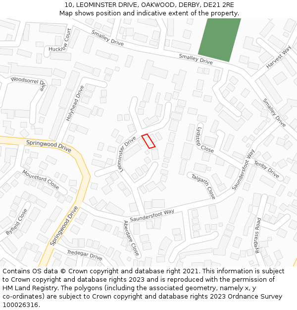 10, LEOMINSTER DRIVE, OAKWOOD, DERBY, DE21 2RE: Location map and indicative extent of plot