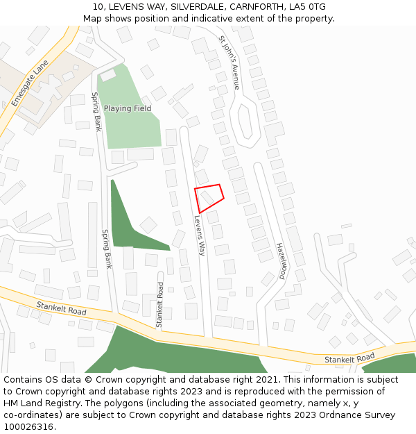 10, LEVENS WAY, SILVERDALE, CARNFORTH, LA5 0TG: Location map and indicative extent of plot