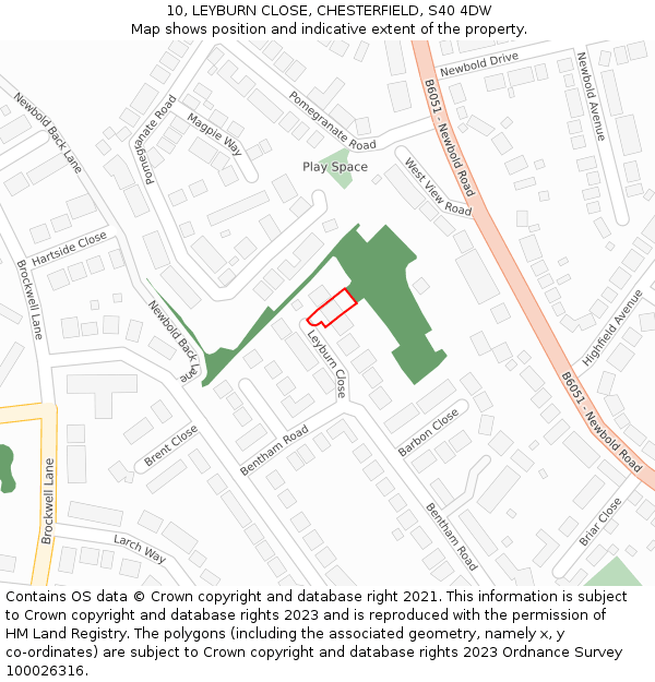 10, LEYBURN CLOSE, CHESTERFIELD, S40 4DW: Location map and indicative extent of plot