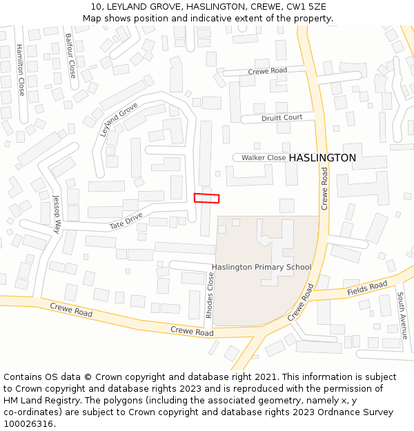10, LEYLAND GROVE, HASLINGTON, CREWE, CW1 5ZE: Location map and indicative extent of plot