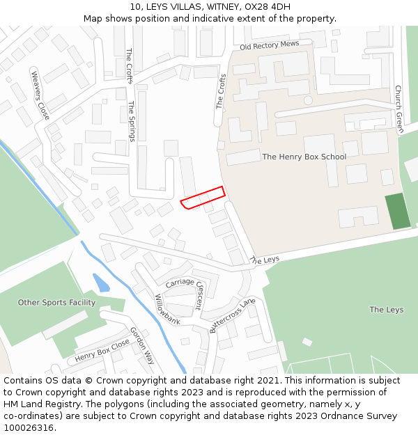 10, LEYS VILLAS, WITNEY, OX28 4DH: Location map and indicative extent of plot