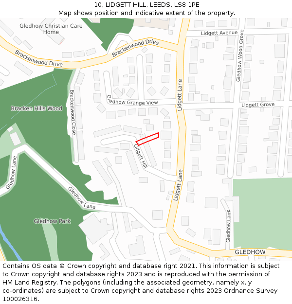10, LIDGETT HILL, LEEDS, LS8 1PE: Location map and indicative extent of plot