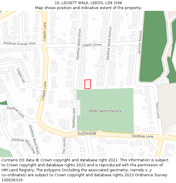 10, LIDGETT WALK, LEEDS, LS8 1NW: Location map and indicative extent of plot