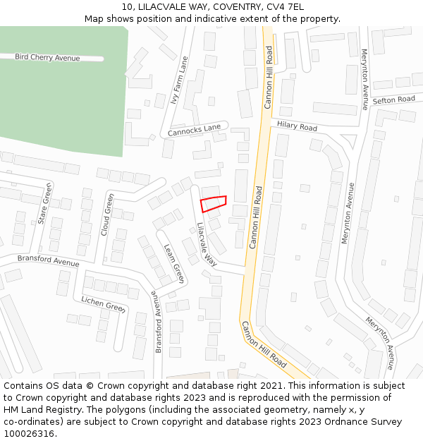 10, LILACVALE WAY, COVENTRY, CV4 7EL: Location map and indicative extent of plot
