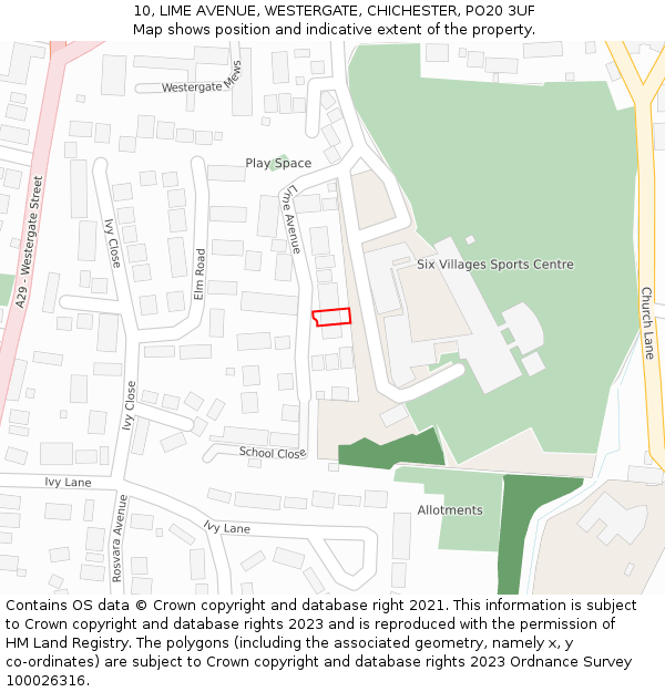 10, LIME AVENUE, WESTERGATE, CHICHESTER, PO20 3UF: Location map and indicative extent of plot