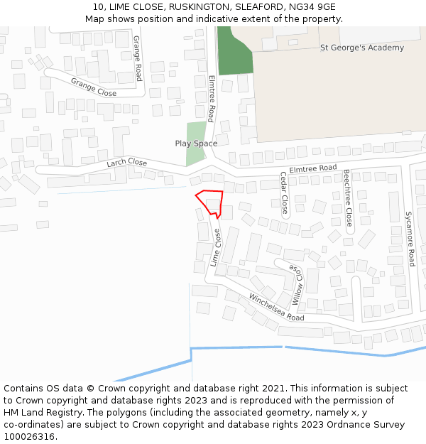 10, LIME CLOSE, RUSKINGTON, SLEAFORD, NG34 9GE: Location map and indicative extent of plot