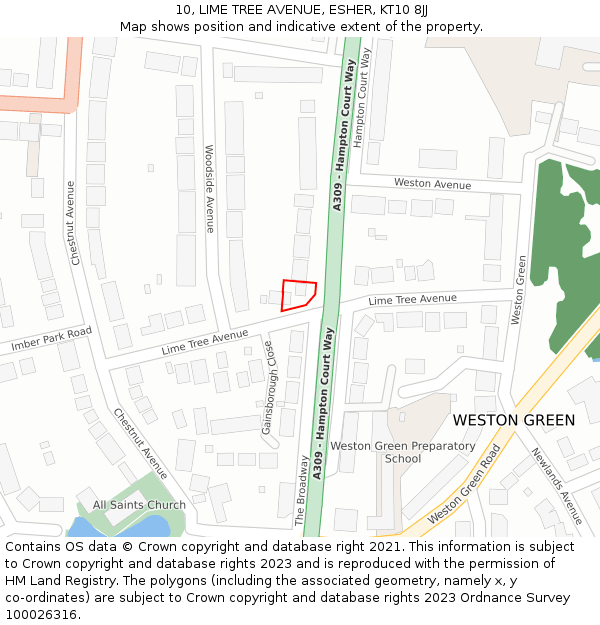 10, LIME TREE AVENUE, ESHER, KT10 8JJ: Location map and indicative extent of plot