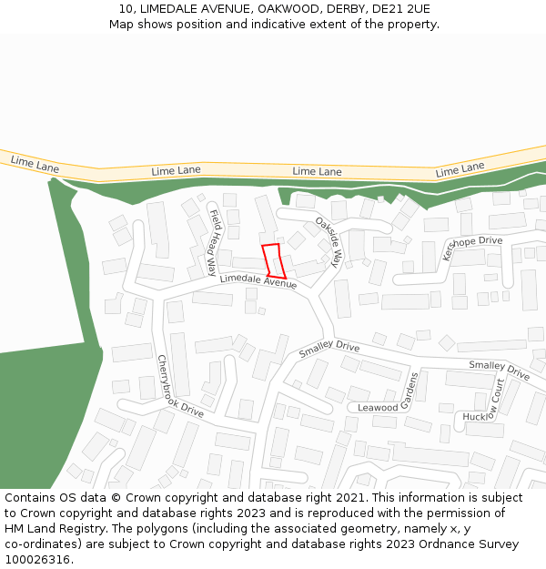 10, LIMEDALE AVENUE, OAKWOOD, DERBY, DE21 2UE: Location map and indicative extent of plot
