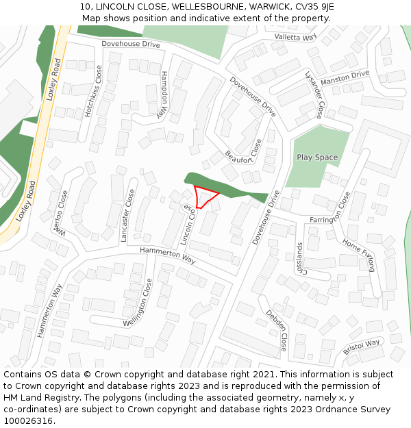 10, LINCOLN CLOSE, WELLESBOURNE, WARWICK, CV35 9JE: Location map and indicative extent of plot