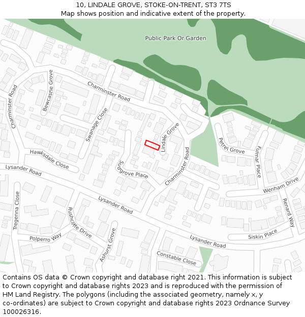 10, LINDALE GROVE, STOKE-ON-TRENT, ST3 7TS: Location map and indicative extent of plot