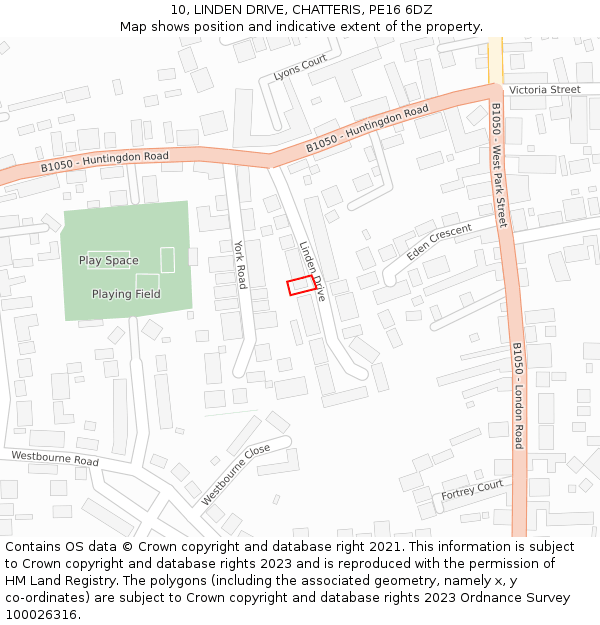 10, LINDEN DRIVE, CHATTERIS, PE16 6DZ: Location map and indicative extent of plot