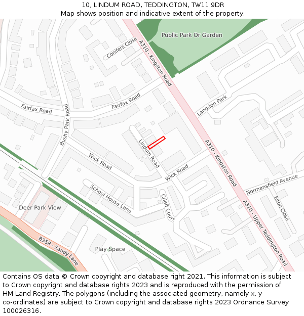 10, LINDUM ROAD, TEDDINGTON, TW11 9DR: Location map and indicative extent of plot