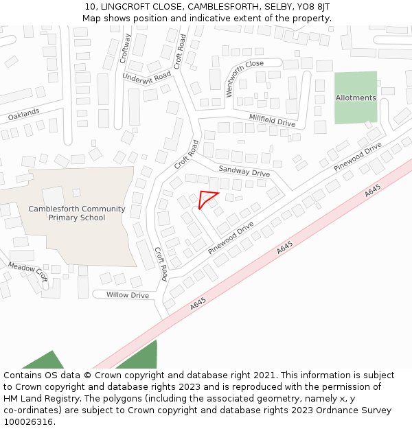 10, LINGCROFT CLOSE, CAMBLESFORTH, SELBY, YO8 8JT: Location map and indicative extent of plot