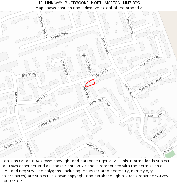 10, LINK WAY, BUGBROOKE, NORTHAMPTON, NN7 3PS: Location map and indicative extent of plot