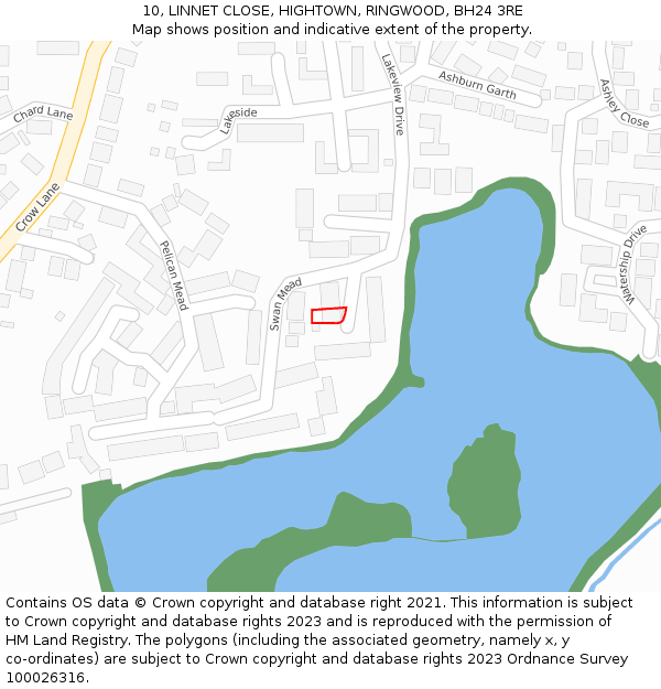 10, LINNET CLOSE, HIGHTOWN, RINGWOOD, BH24 3RE: Location map and indicative extent of plot
