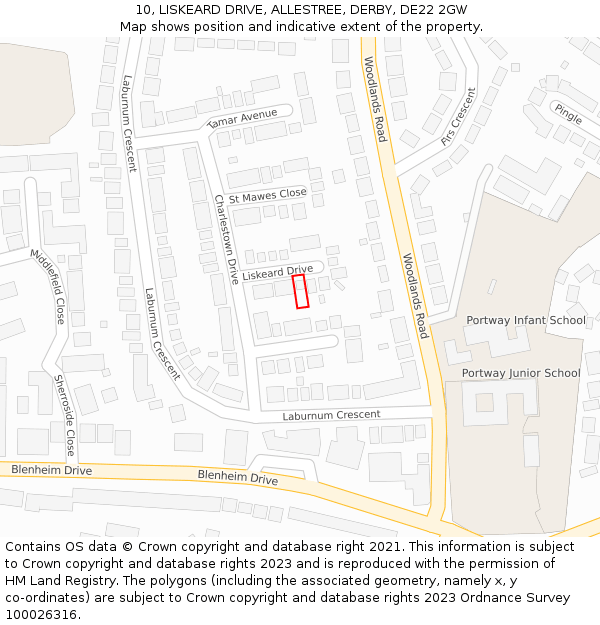 10, LISKEARD DRIVE, ALLESTREE, DERBY, DE22 2GW: Location map and indicative extent of plot