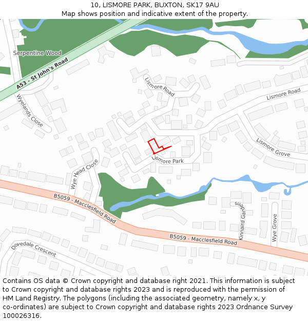 10, LISMORE PARK, BUXTON, SK17 9AU: Location map and indicative extent of plot