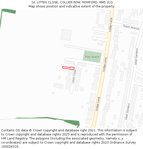 10, LITTEN CLOSE, COLLIER ROW, ROMFORD, RM5 2LG: Location map and indicative extent of plot