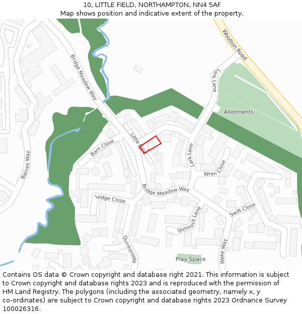 10, LITTLE FIELD, NORTHAMPTON, NN4 5AF: Location map and indicative extent of plot