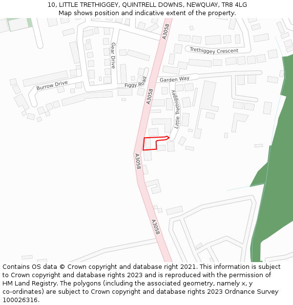 10, LITTLE TRETHIGGEY, QUINTRELL DOWNS, NEWQUAY, TR8 4LG: Location map and indicative extent of plot
