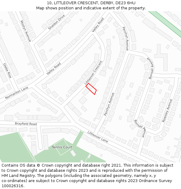 10, LITTLEOVER CRESCENT, DERBY, DE23 6HU: Location map and indicative extent of plot