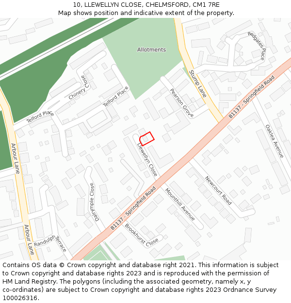 10, LLEWELLYN CLOSE, CHELMSFORD, CM1 7RE: Location map and indicative extent of plot
