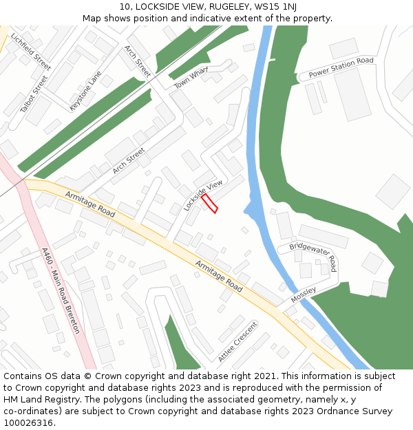 10, LOCKSIDE VIEW, RUGELEY, WS15 1NJ: Location map and indicative extent of plot