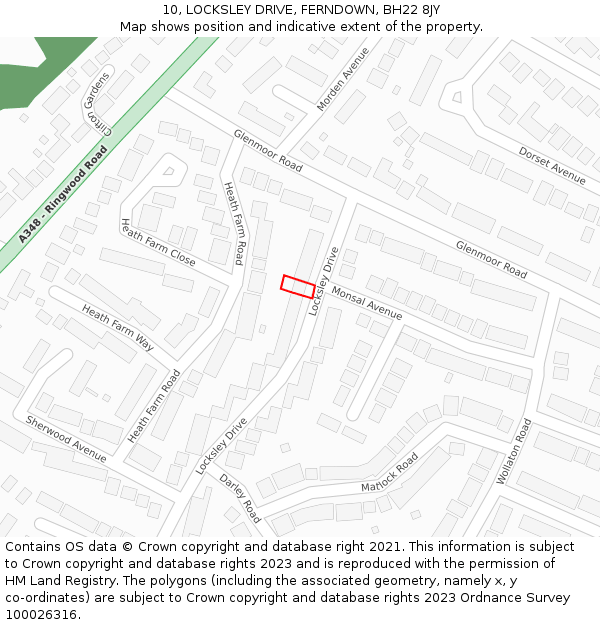 10, LOCKSLEY DRIVE, FERNDOWN, BH22 8JY: Location map and indicative extent of plot