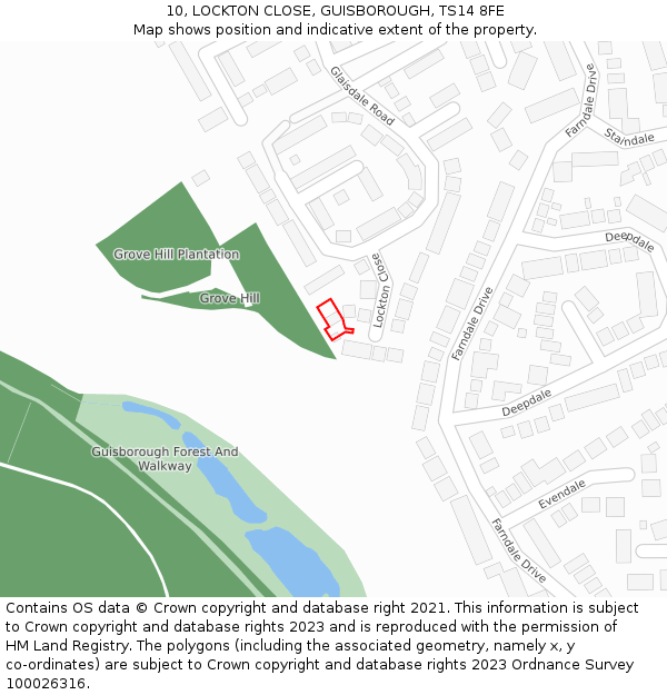 10, LOCKTON CLOSE, GUISBOROUGH, TS14 8FE: Location map and indicative extent of plot