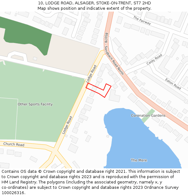 10, LODGE ROAD, ALSAGER, STOKE-ON-TRENT, ST7 2HD: Location map and indicative extent of plot