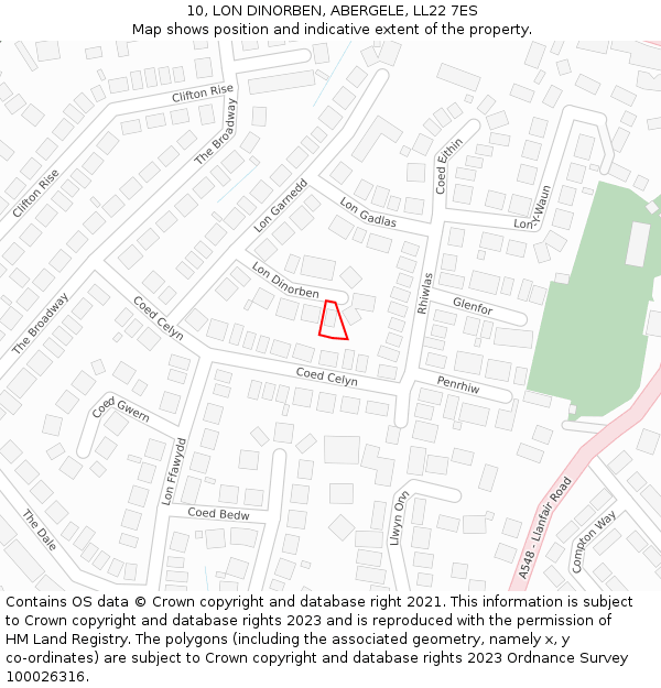 10, LON DINORBEN, ABERGELE, LL22 7ES: Location map and indicative extent of plot