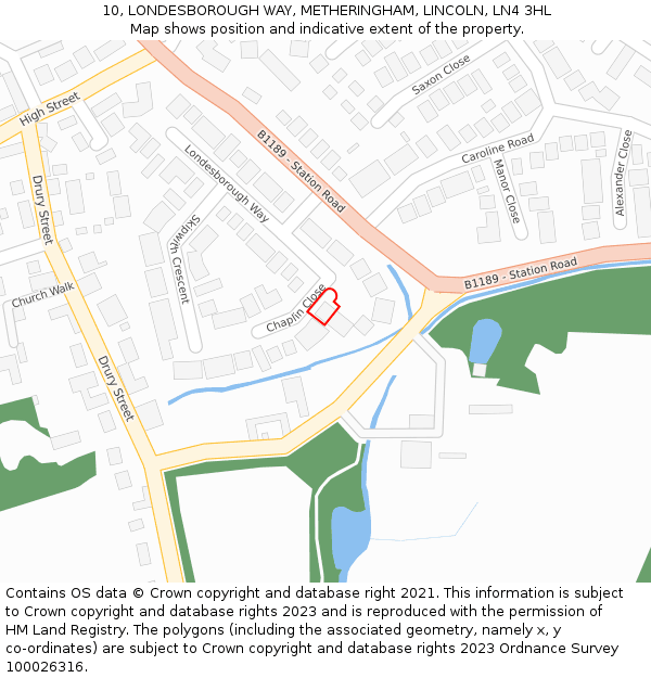 10, LONDESBOROUGH WAY, METHERINGHAM, LINCOLN, LN4 3HL: Location map and indicative extent of plot