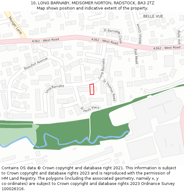 10, LONG BARNABY, MIDSOMER NORTON, RADSTOCK, BA3 2TZ: Location map and indicative extent of plot