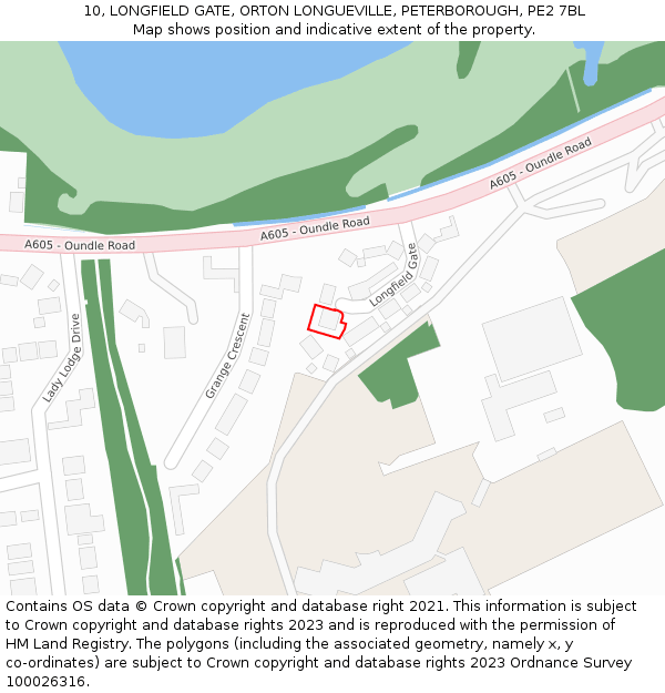 10, LONGFIELD GATE, ORTON LONGUEVILLE, PETERBOROUGH, PE2 7BL: Location map and indicative extent of plot