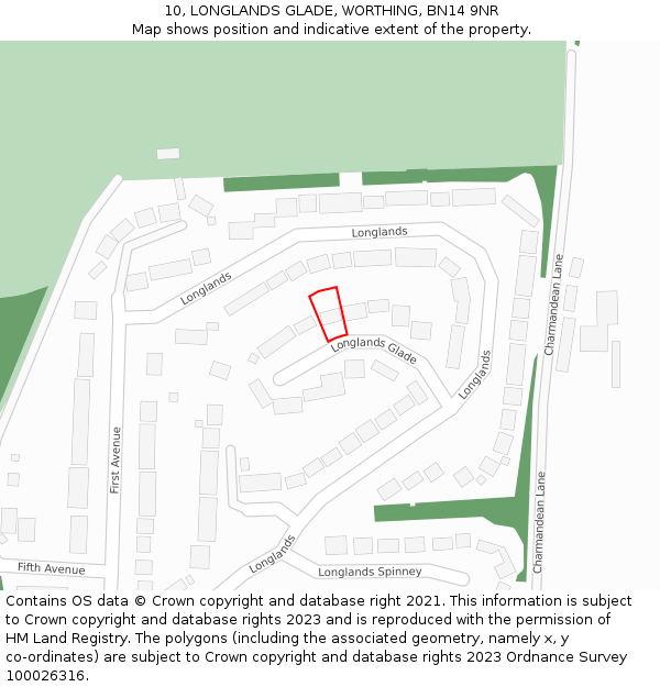 10, LONGLANDS GLADE, WORTHING, BN14 9NR: Location map and indicative extent of plot