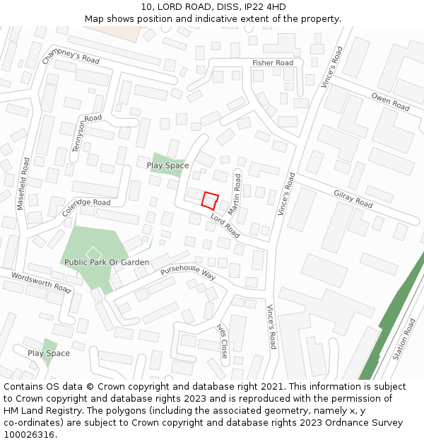 10, LORD ROAD, DISS, IP22 4HD: Location map and indicative extent of plot