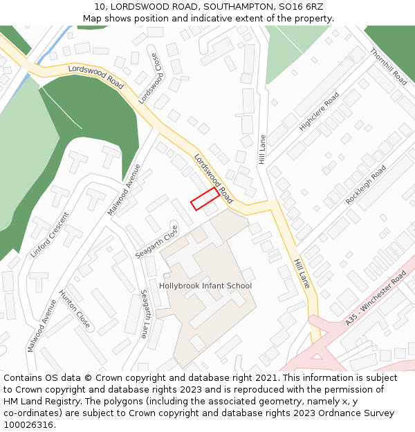 10, LORDSWOOD ROAD, SOUTHAMPTON, SO16 6RZ: Location map and indicative extent of plot